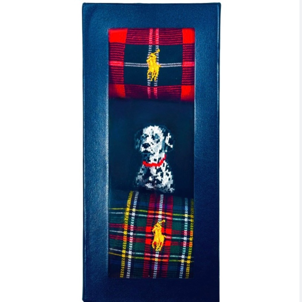 Polo Ralph Lauren Men's Tartan Plaid Dog Socks 3 Pack Gift Box